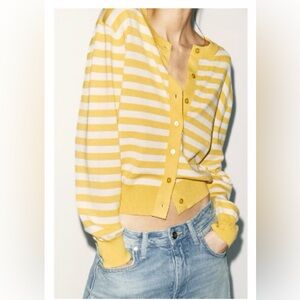 Zara yellow striped sweater Large
